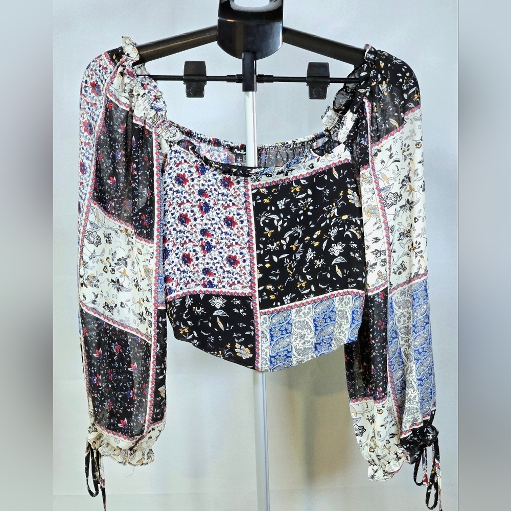 Papaya Patchwork Style Boho Festival‎ Cottagecore Crop Top, Large